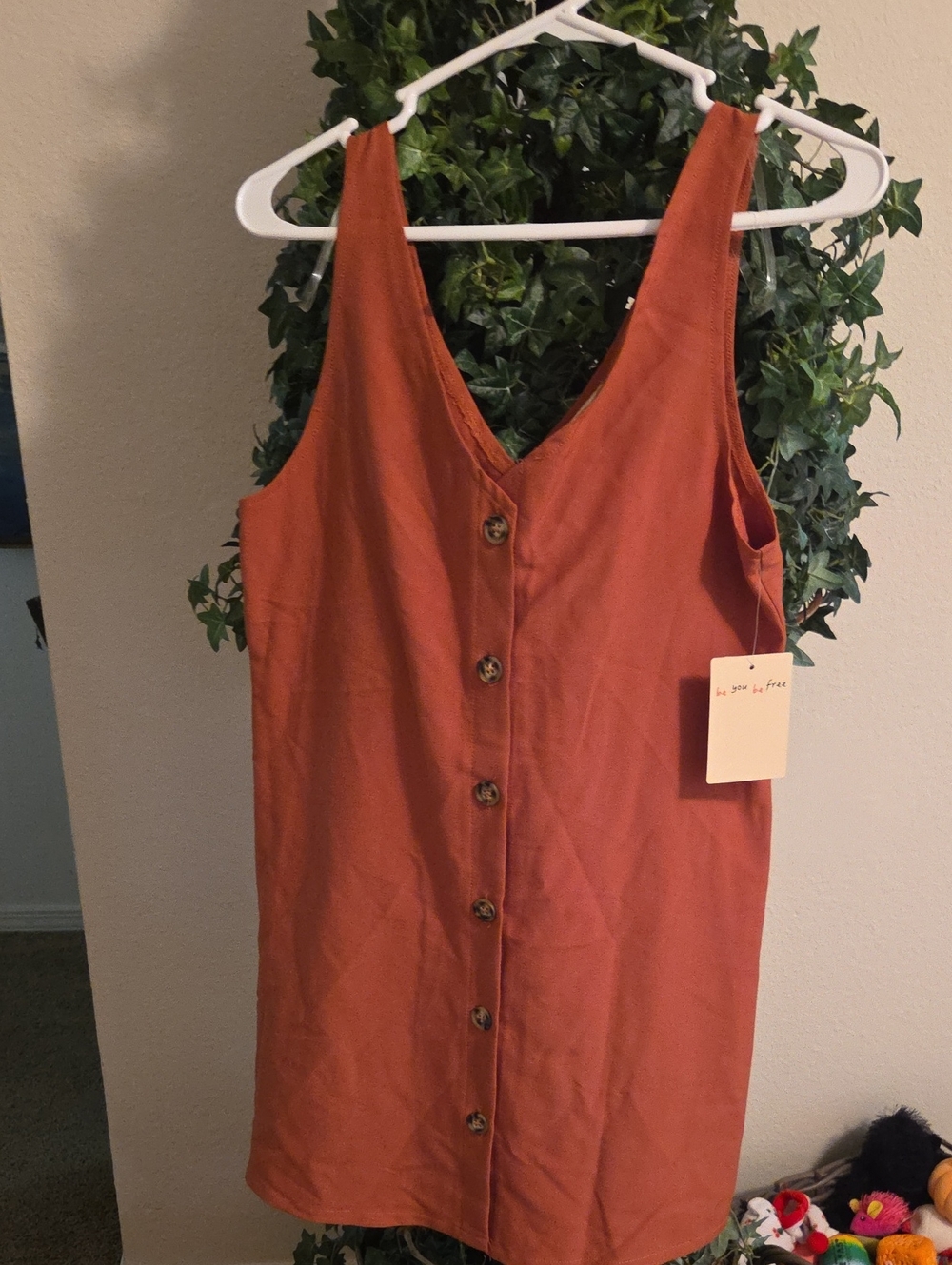 BeBop Rust Button-Front Tank Dress